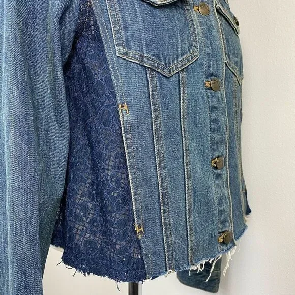 Free People Lace Paneled Jean Jacket - Picture 5 of 7